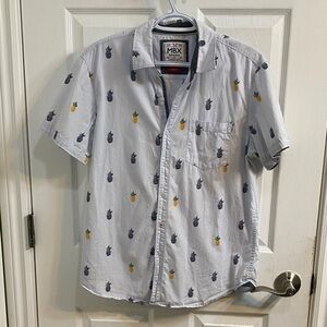 MBX Denim Wear Short Sleeve Button Down Shirt Pineapple Cotton Slim Size Medium